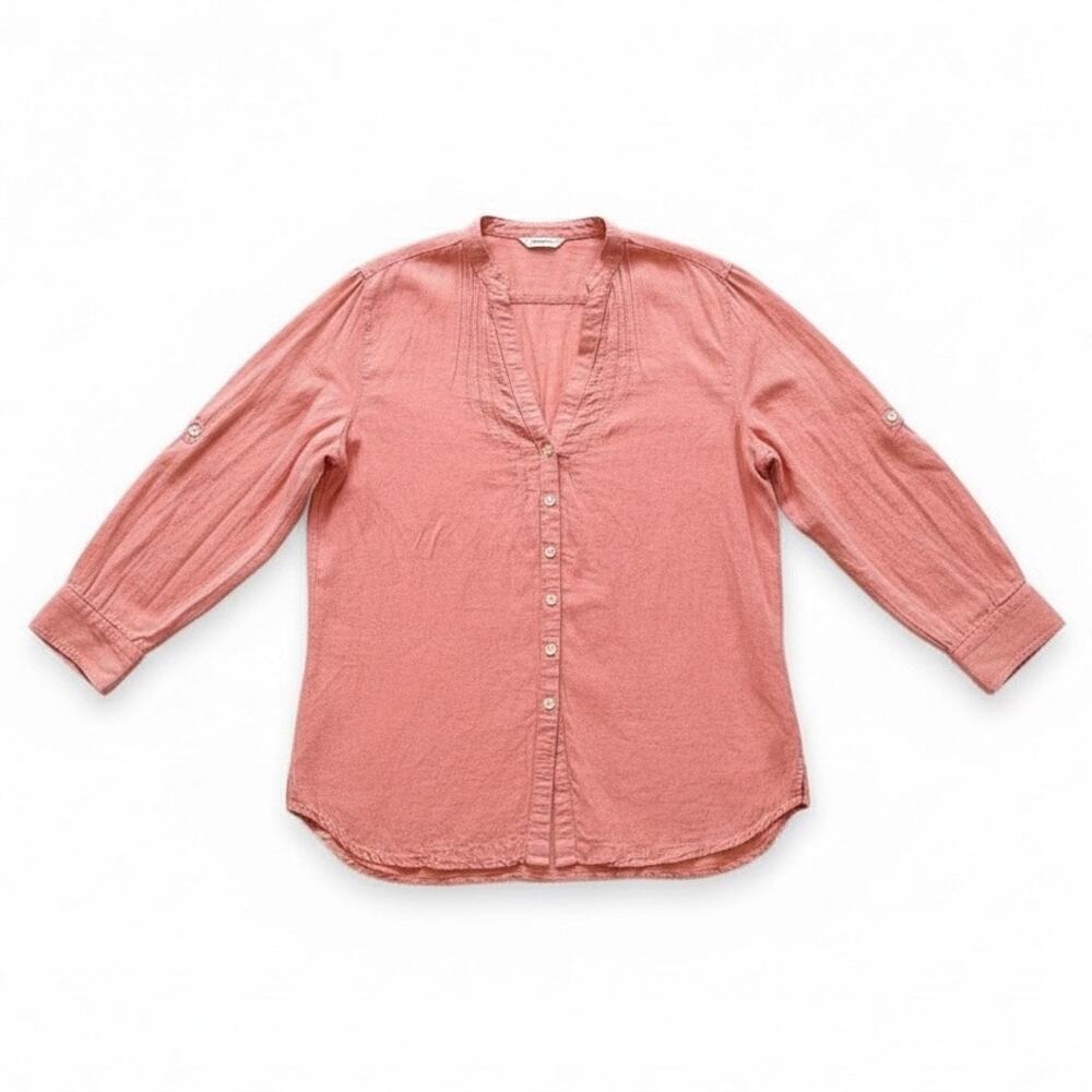 Holistia Coral Pink Organic Cotton Long Sleeve Tunic Blouse Boho Relaxed Large